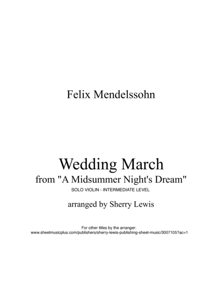 WEDDING MARCH, Violin Solo, Intermediate Level for solo violin image number null