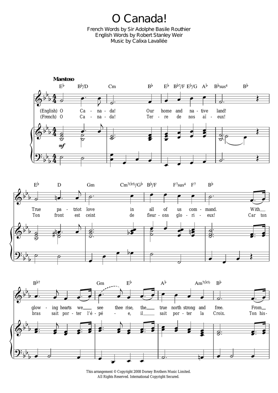 O Canada! Piano, Vocal, Guitar scores gallery preview page 1