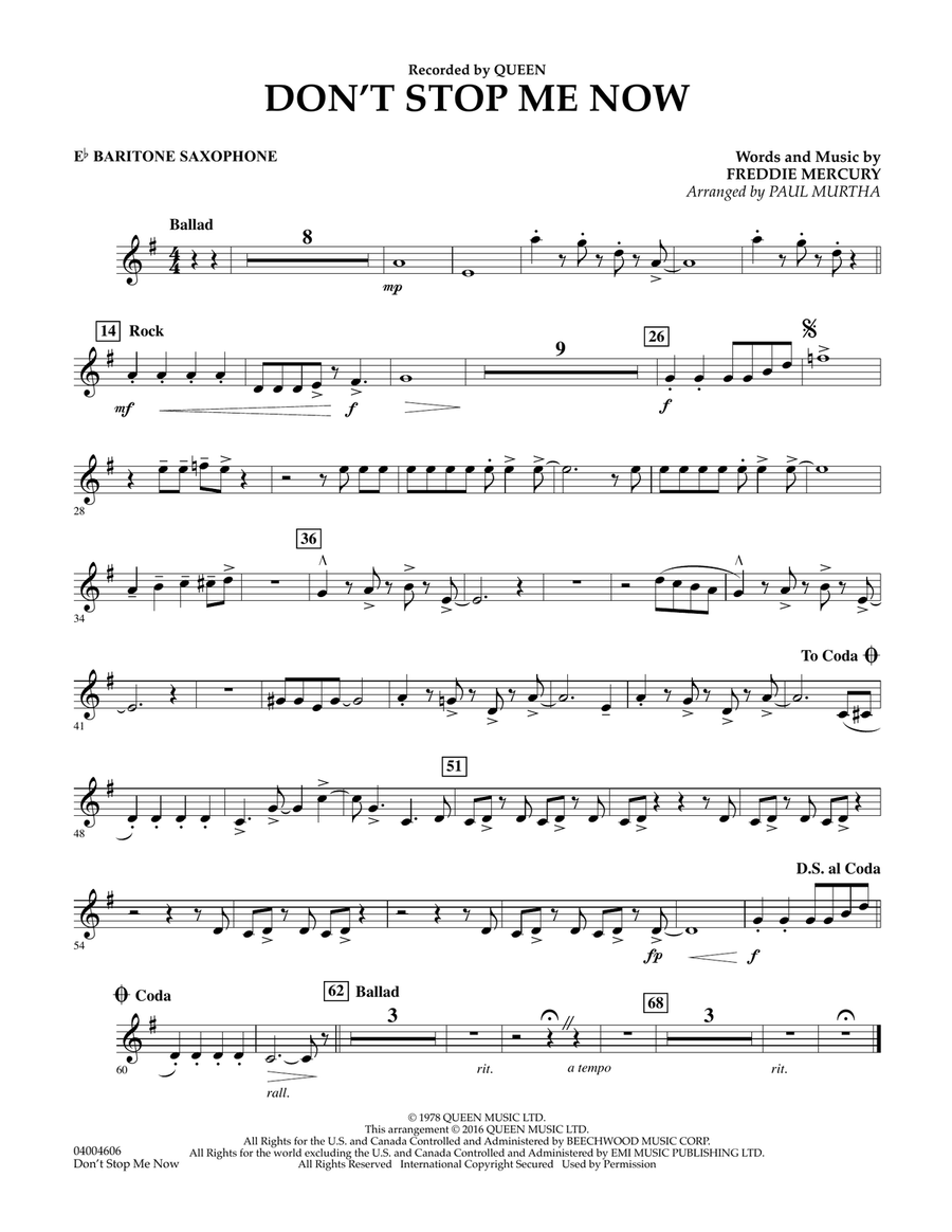 Don't Stop Me Now - Eb Baritone Saxophone Concert Band scores gallery preview page 1