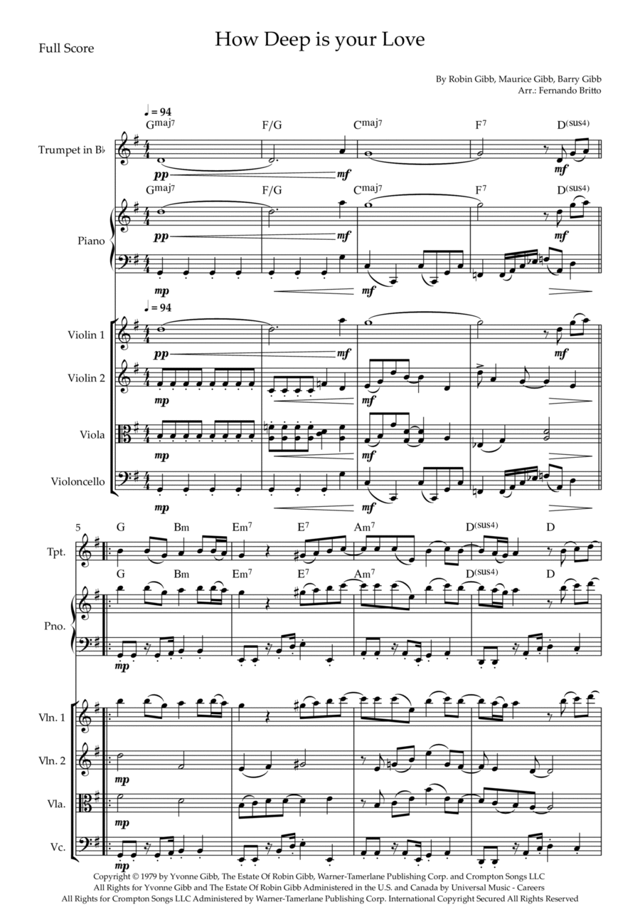 How Deep Is Your Love Small Ensemble scores gallery preview page 1