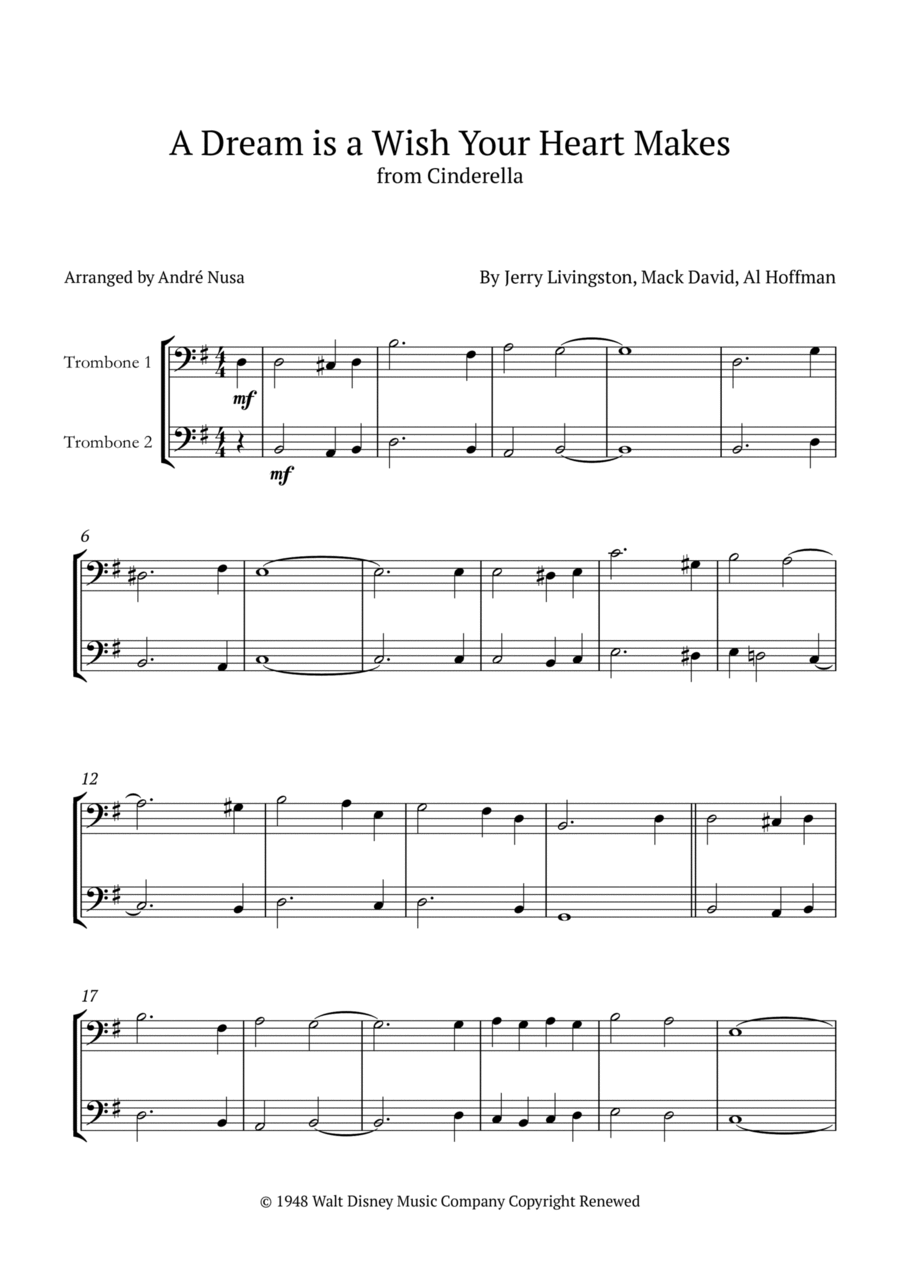A Dream Is A Wish Your Heart Makes Trombone Duet scores gallery preview page 1