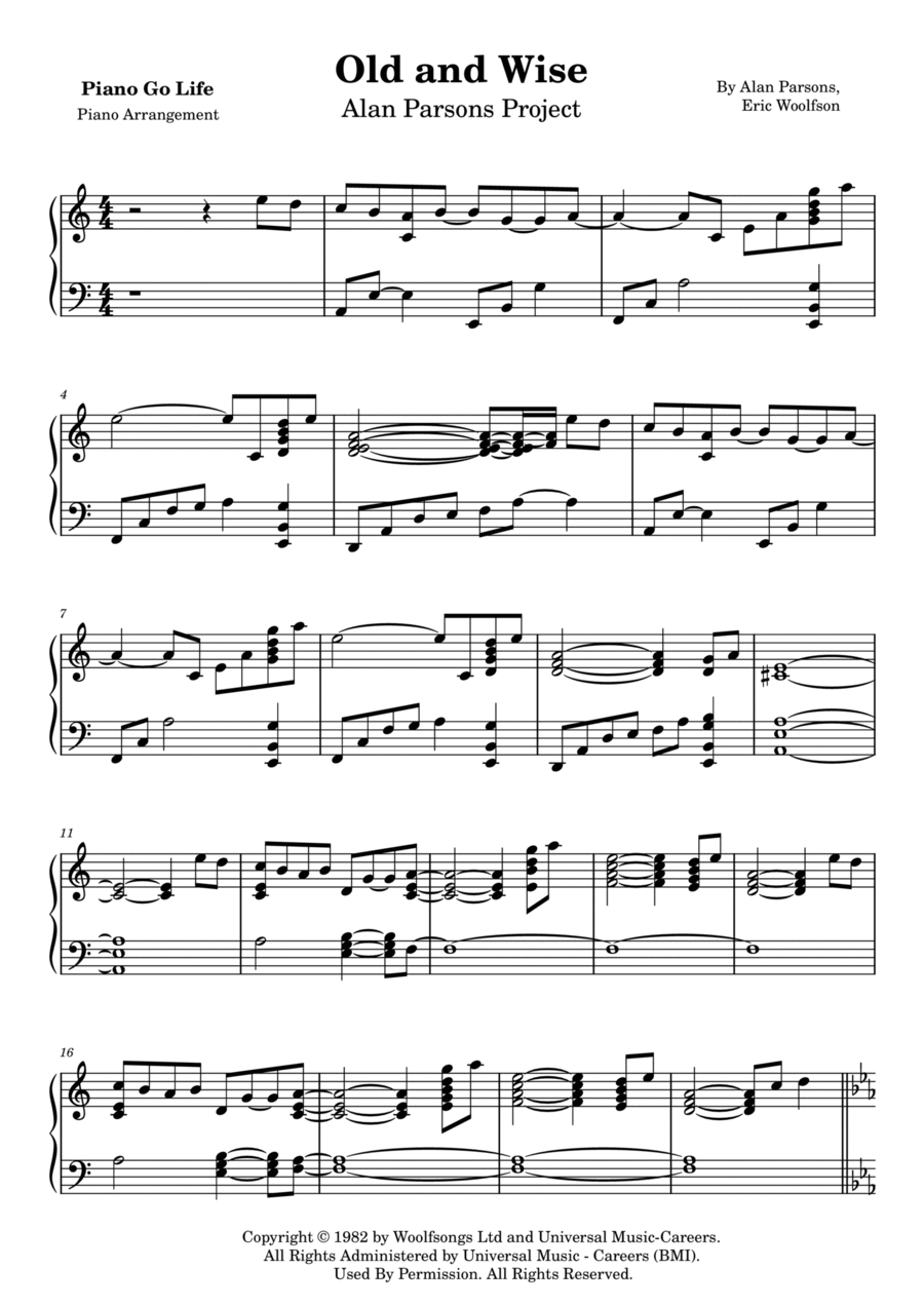 Old And Wise Piano Solo scores gallery preview page 1
