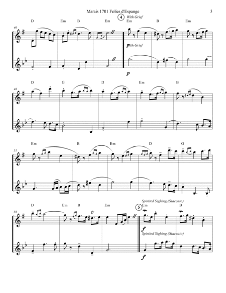 Marais 1701 Folies d'Espagne Flute and Clarinet Duet Score and Parts Woodwind Duet scores gallery preview page 3