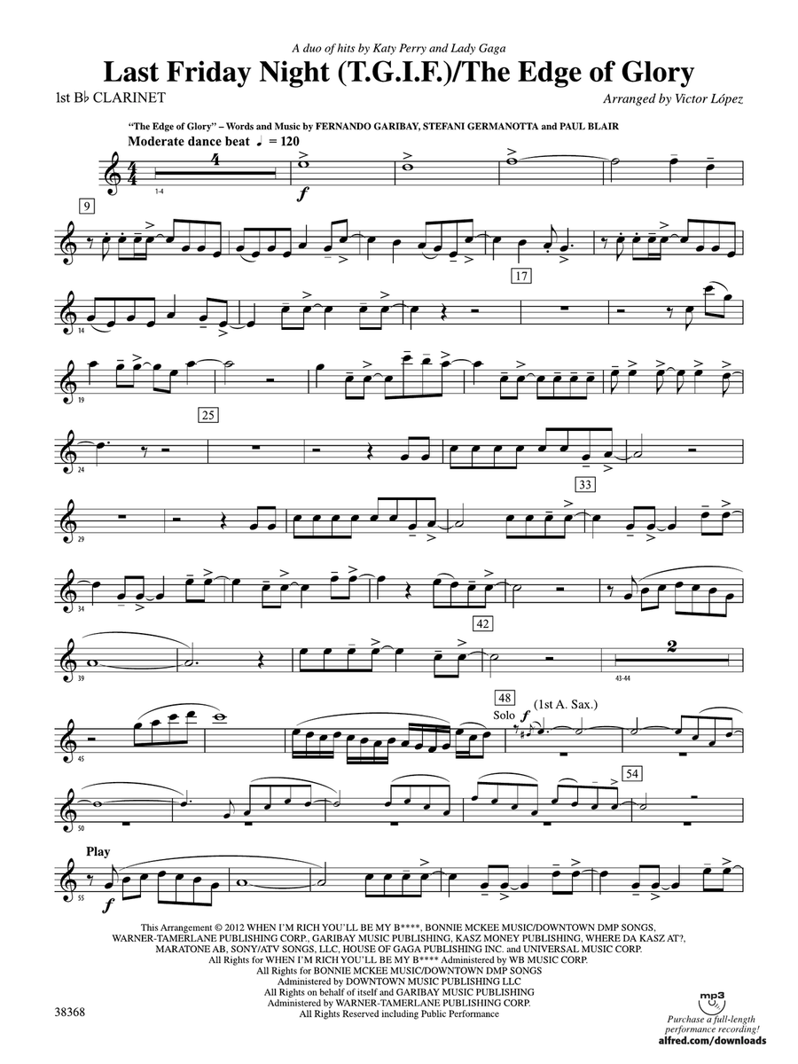 Last Friday Night (T.G.I.F) / The Edge of Glory: 1st B-flat Clarinet