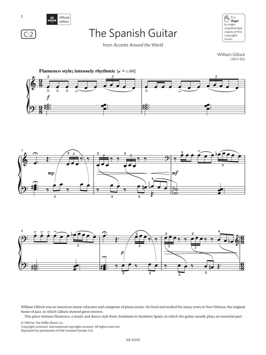 The Spanish Guitar (Grade 3, list C2, from the ABRSM Piano Syllabus 2023 & 2024) Piano Method scores gallery preview page 1