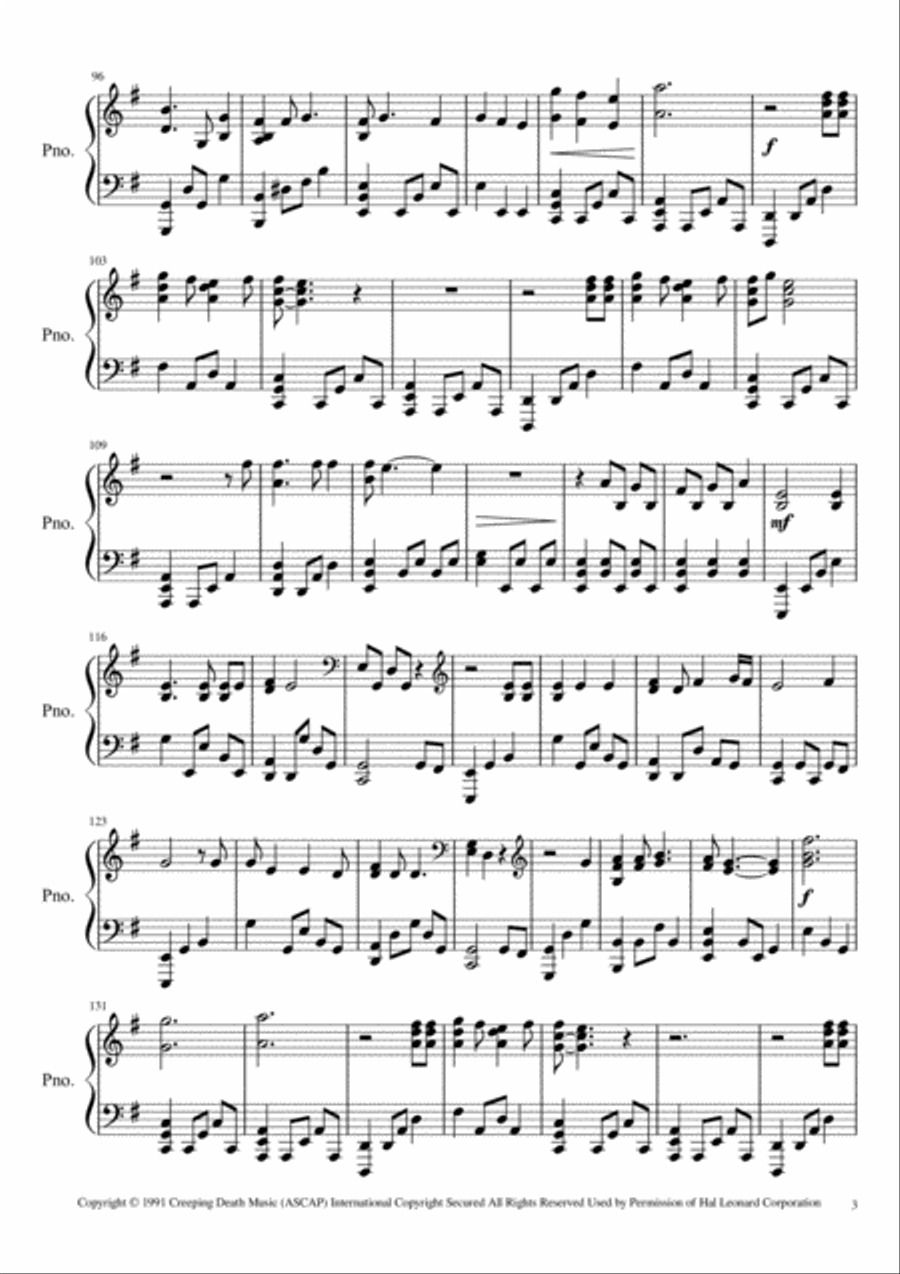 Nothing Else Matters Piano Solo scores gallery preview page 3