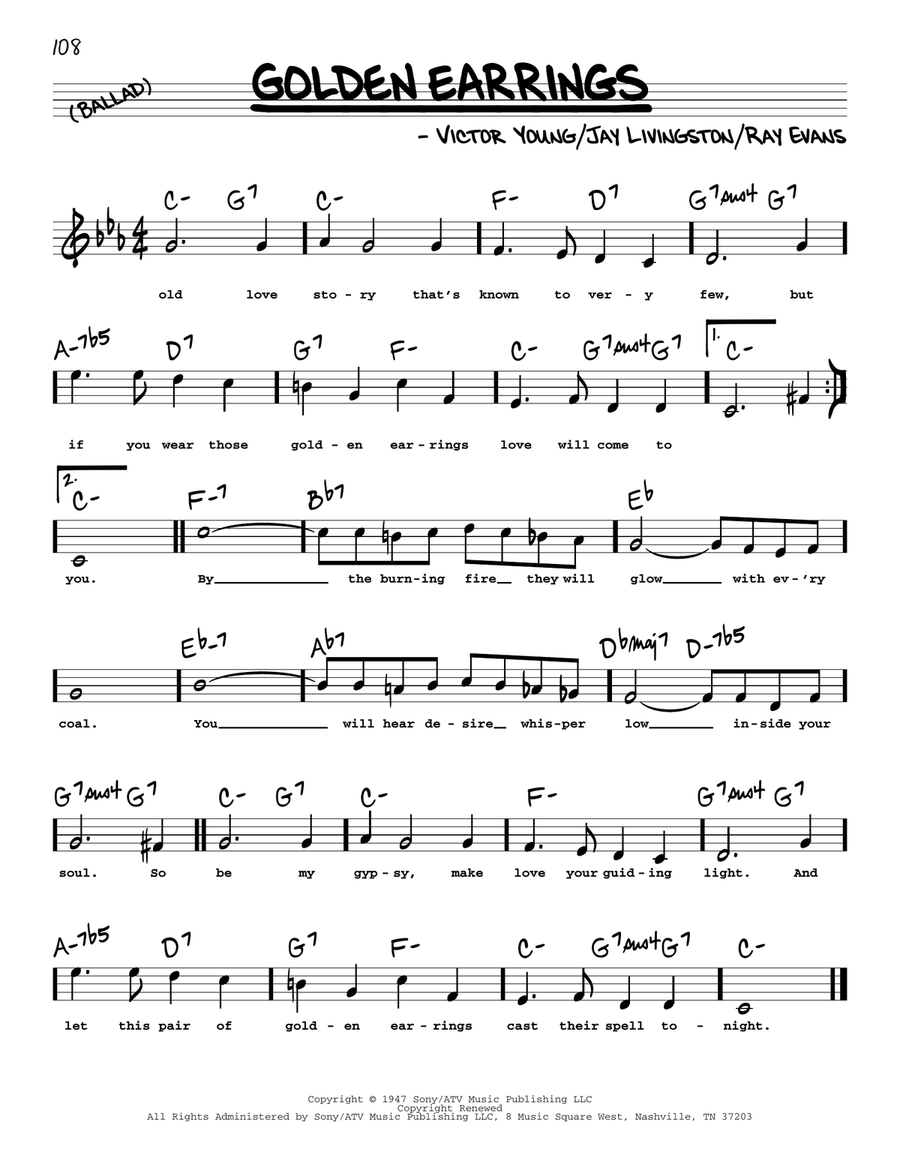Golden Earrings (High Voice) High Voice scores gallery preview page 1