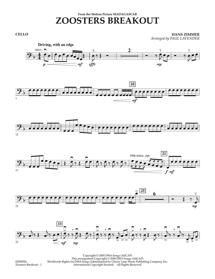 Zoosters Breakout (from Madagascar) - Cello Orchestra scores gallery preview page 1