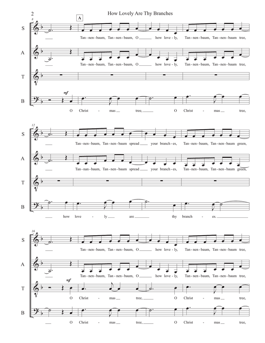 How Lovely Are Thy Branches? (O Tannenbaum/O Christmas Tree) 4-Part scores gallery preview page 3