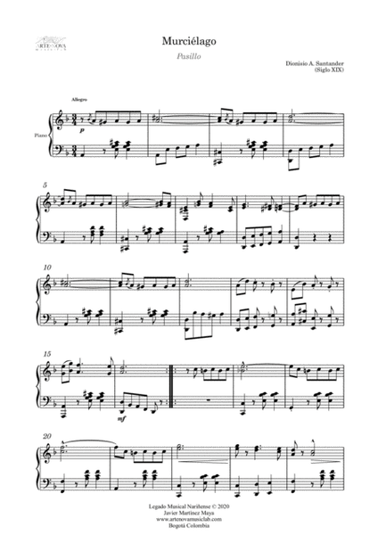 Murciélago - Pasillo for Piano (Latin Folk Music)