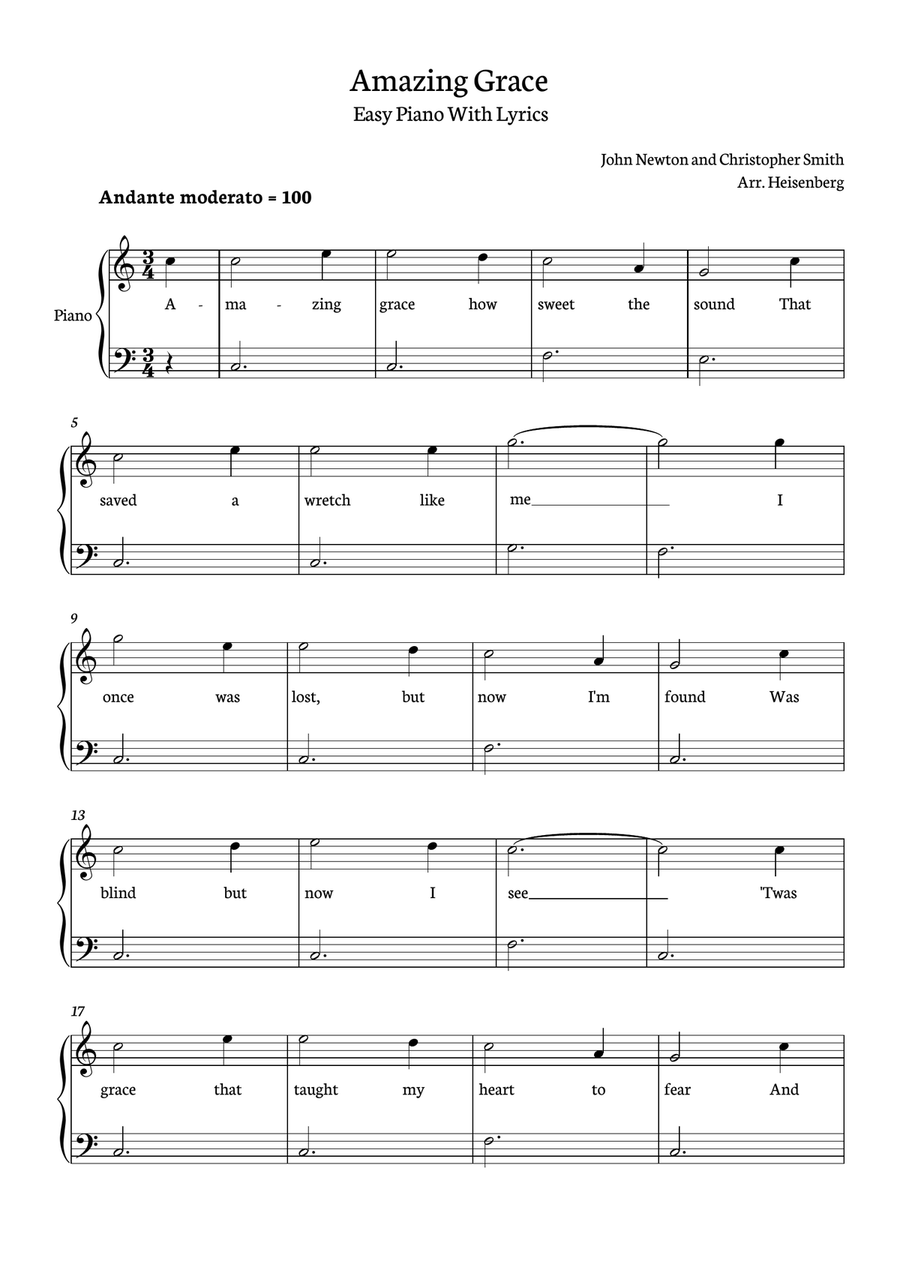 Amazing Grace Easy Piano scores gallery preview page 1