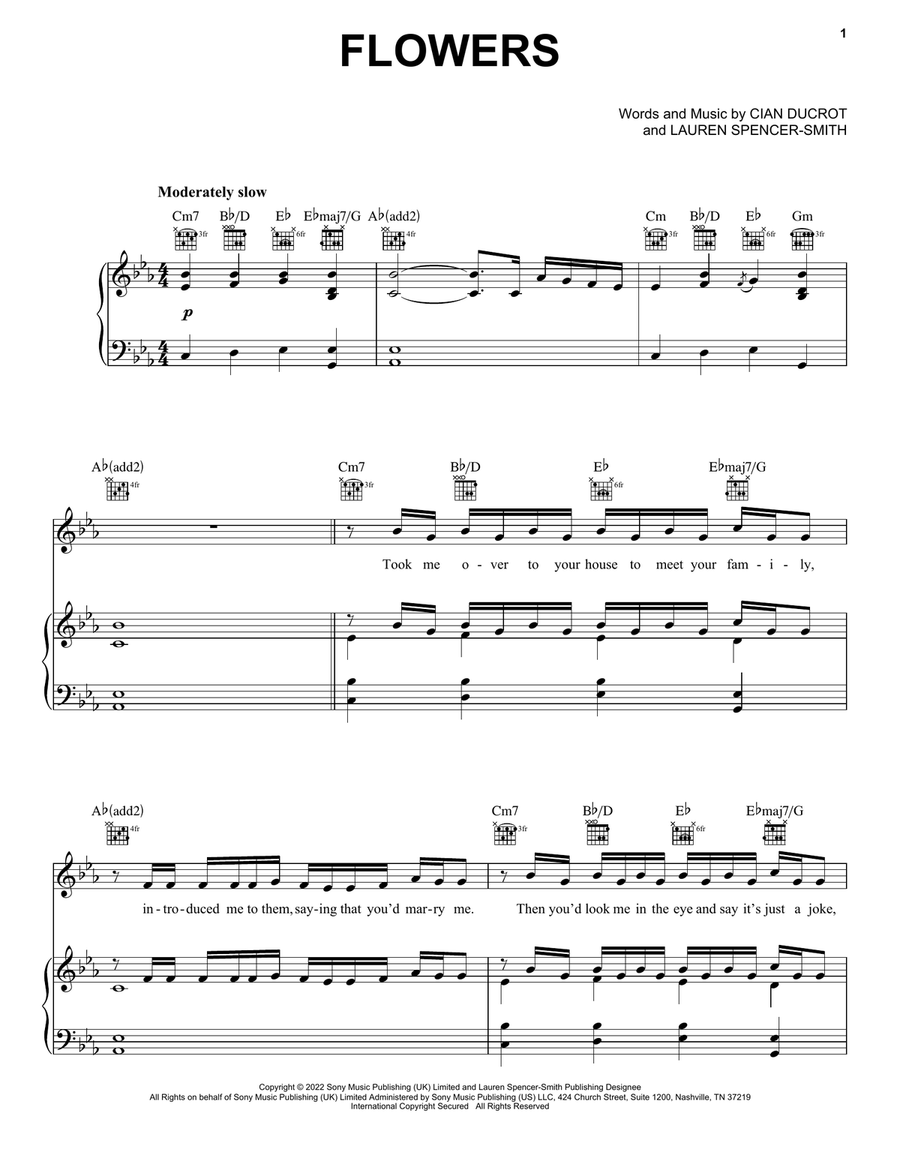Flowers Flowers Piano, Vocal, Guitar scores gallery preview page 1