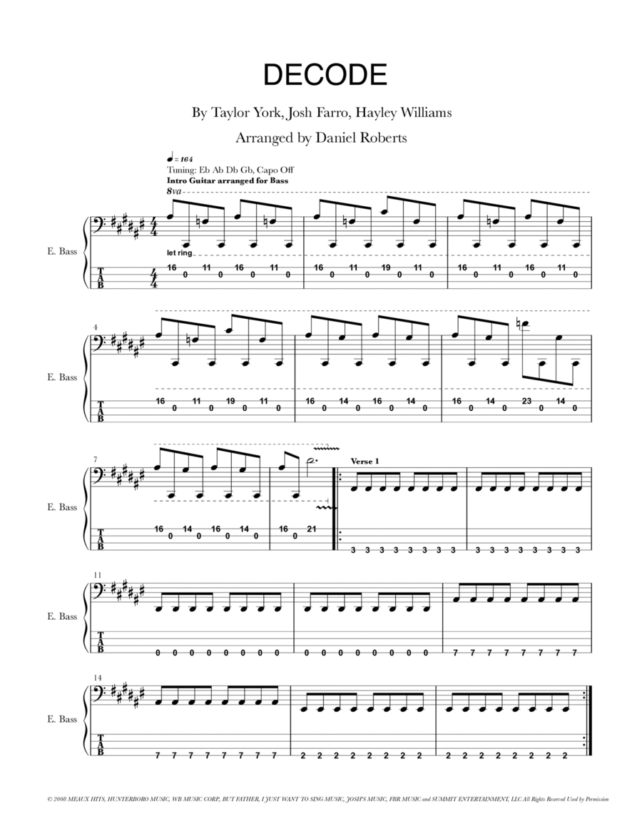 Decode Guitar Tablature scores gallery preview page 1