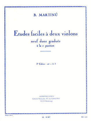 Book cover for Etudes Faciles a Deux Violins - Volume 1