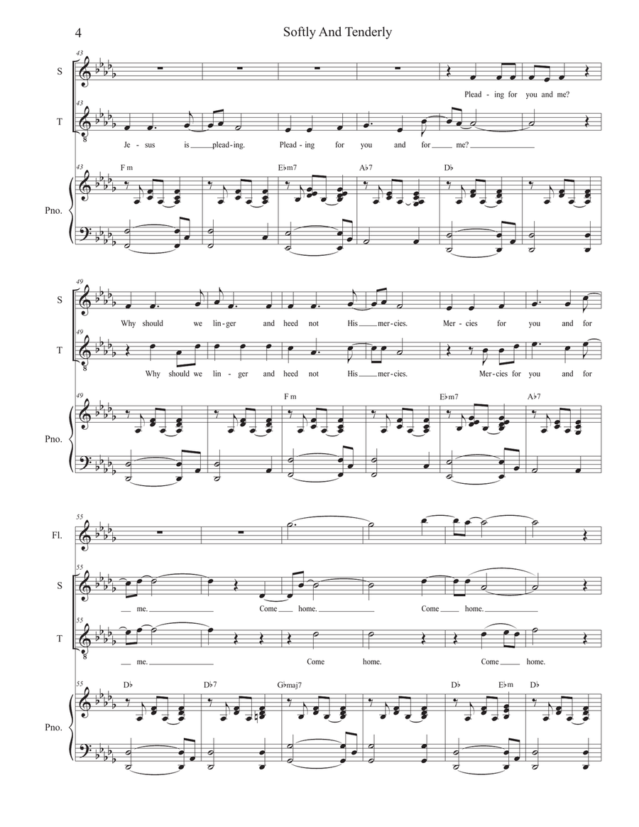Softly And Tenderly (Duet for Soprano and Tenor Solo) Tenor Voice scores gallery preview page 4