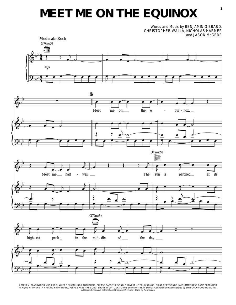 Meet Me On The Equinox Piano, Vocal, Guitar scores gallery preview page 1