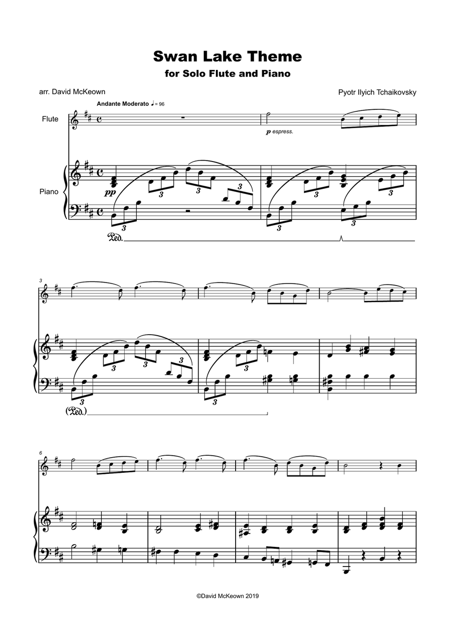 Swan Lake Theme, for Solo Flute and Piano Flute Solo scores gallery preview page 2