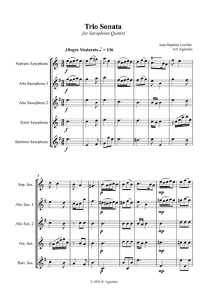 Trio Sonata Op. 2 No. 8 4th Movement - for Saxophone Quintet