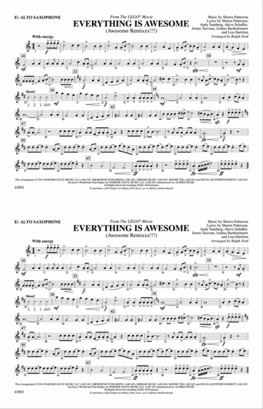 Everything Is Awesome (from The Lego® Movie): E-flat Alto Saxophone Marching Band scores gallery preview page 1