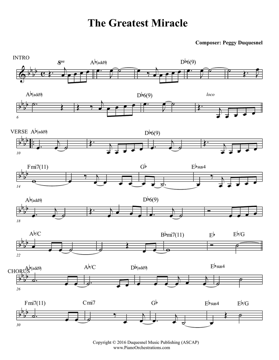 The Greatest Miracle (Instrumental Lead Sheet) Piano scores gallery preview page 1