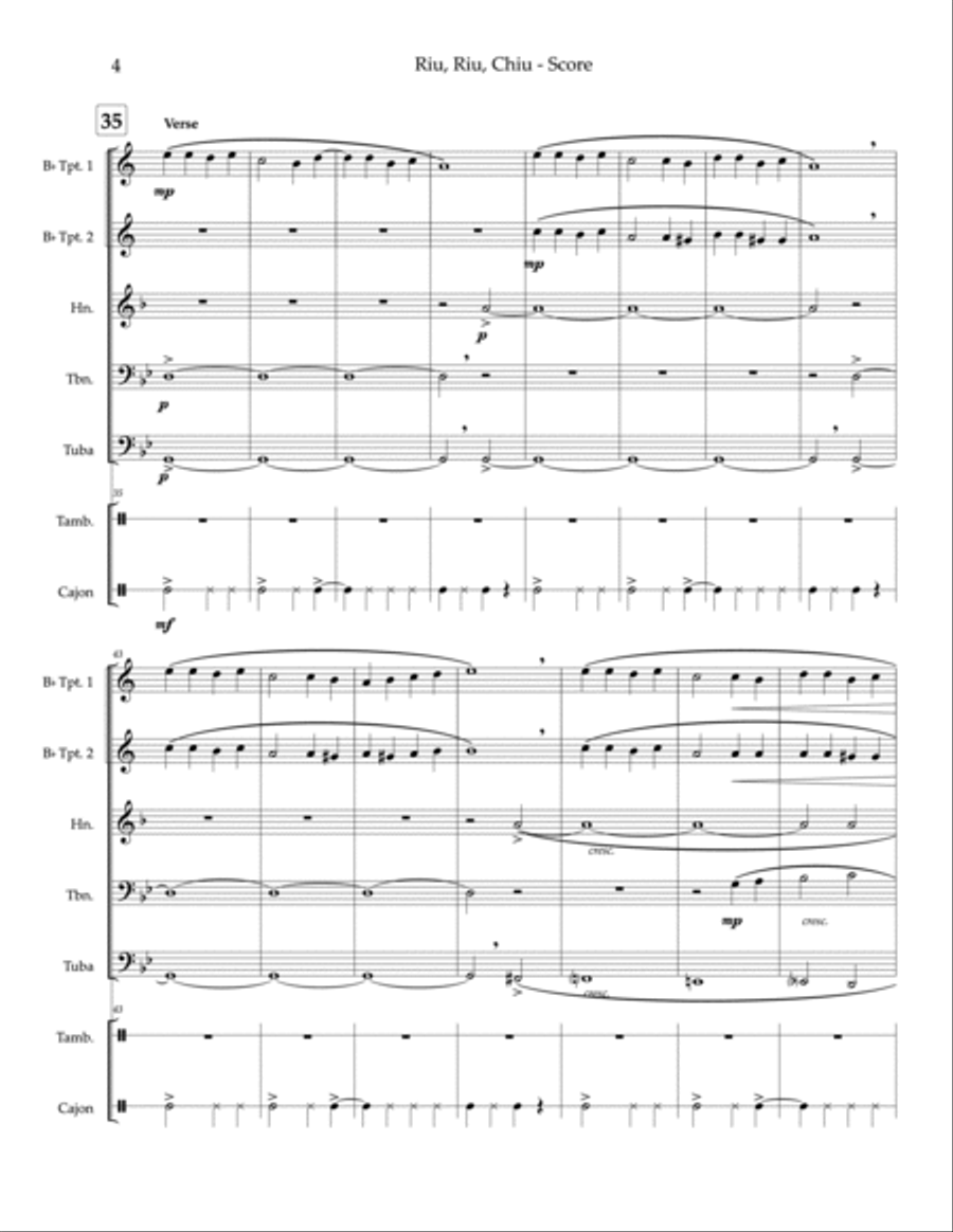 Riu, Riu, Chiu - brass quintet, percussion (bodhran, tambourine) image number null