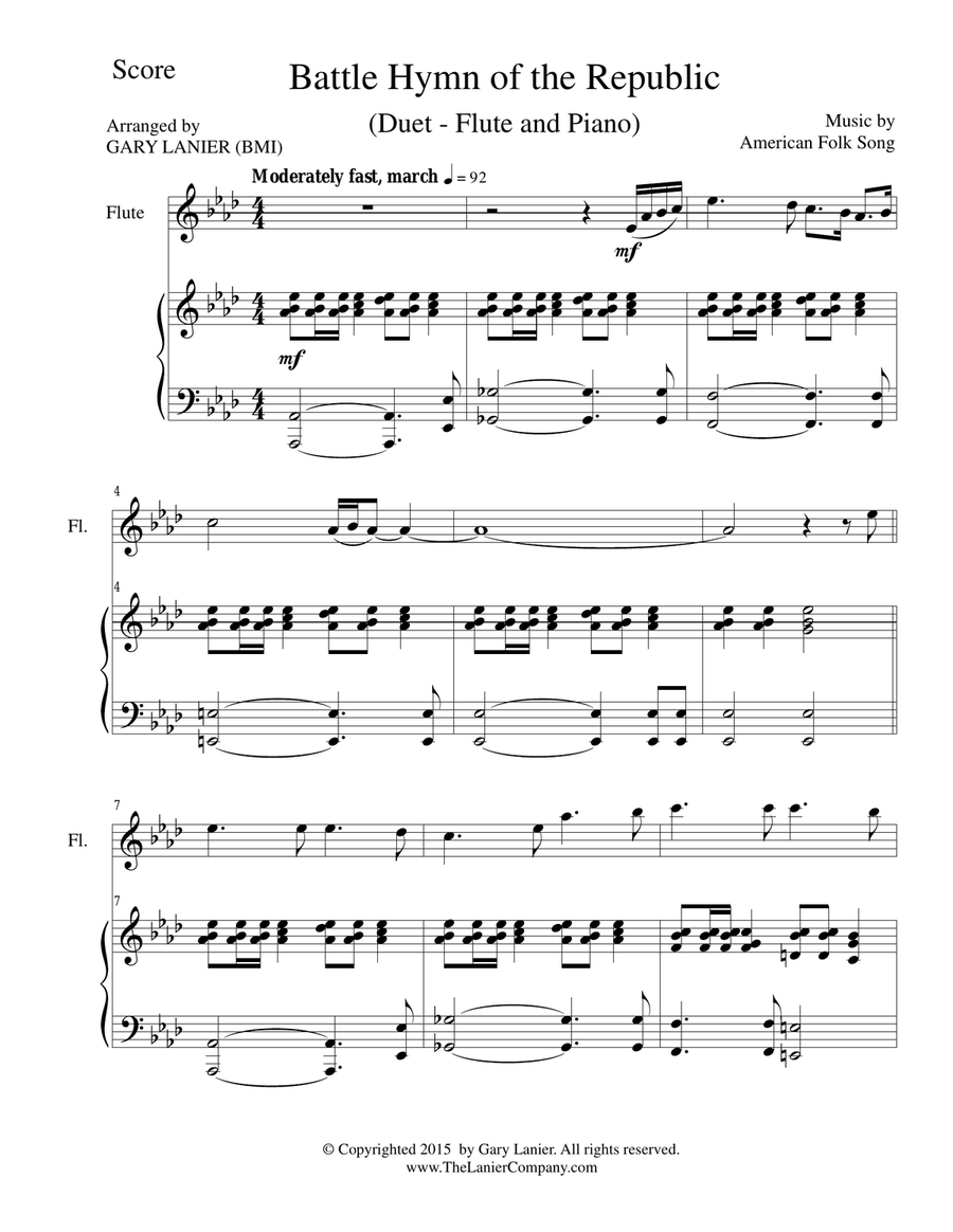 BATTLE HYMN OF THE REPUBLIC (Duet – Flute and Piano/Score and Parts) Woodwind Duet scores gallery preview page 1
