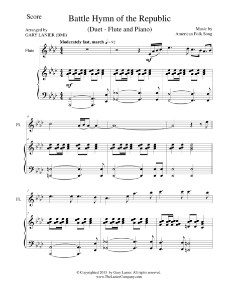 BATTLE HYMN OF THE REPUBLIC (Duet – Flute and Piano/Score and Parts) image number null