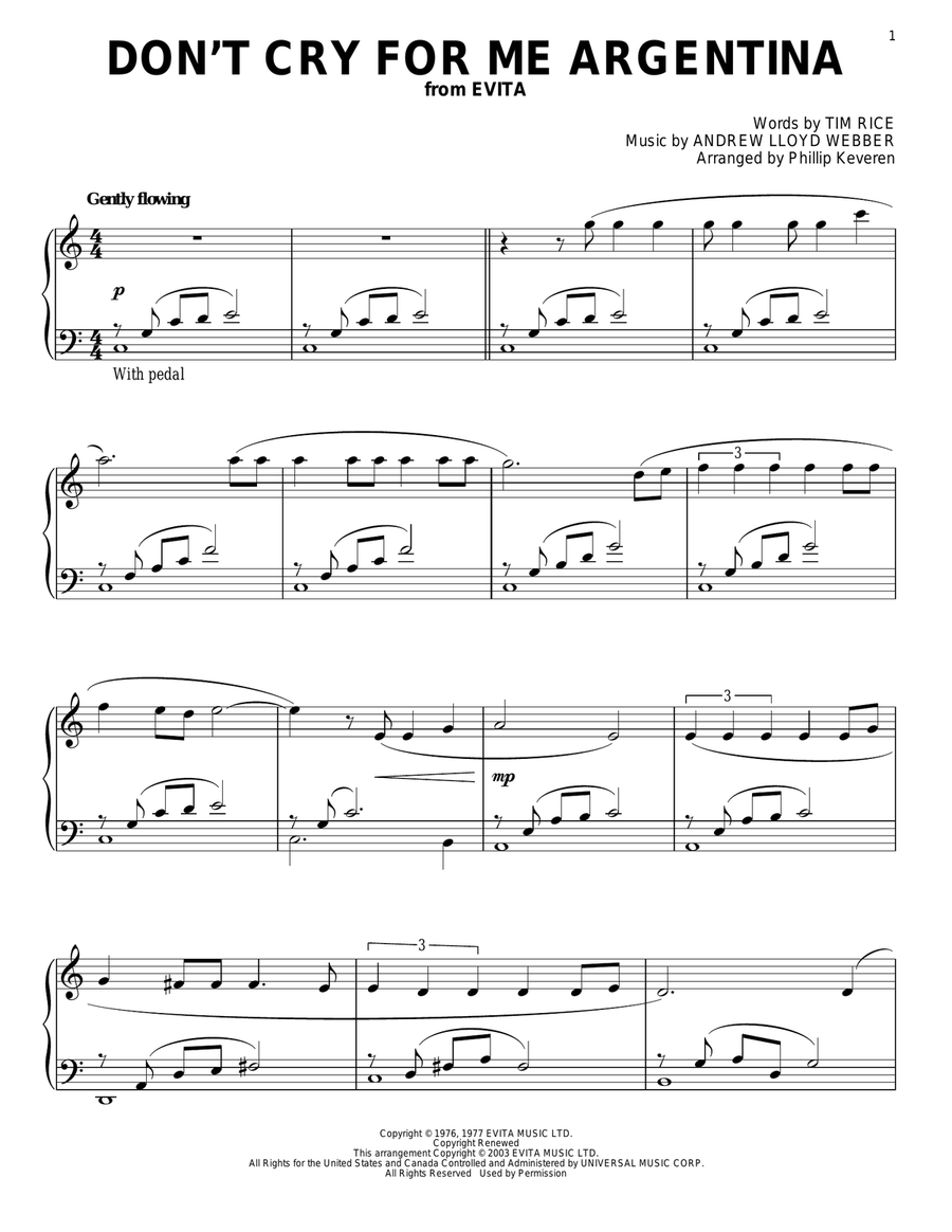 Don't Cry For Me Argentina (from Evita) (arr. Phillip Keveren)