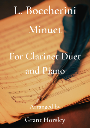 Book cover for Boccherini's "Minuet" for Clarinet Duet and Piano- Intermediate