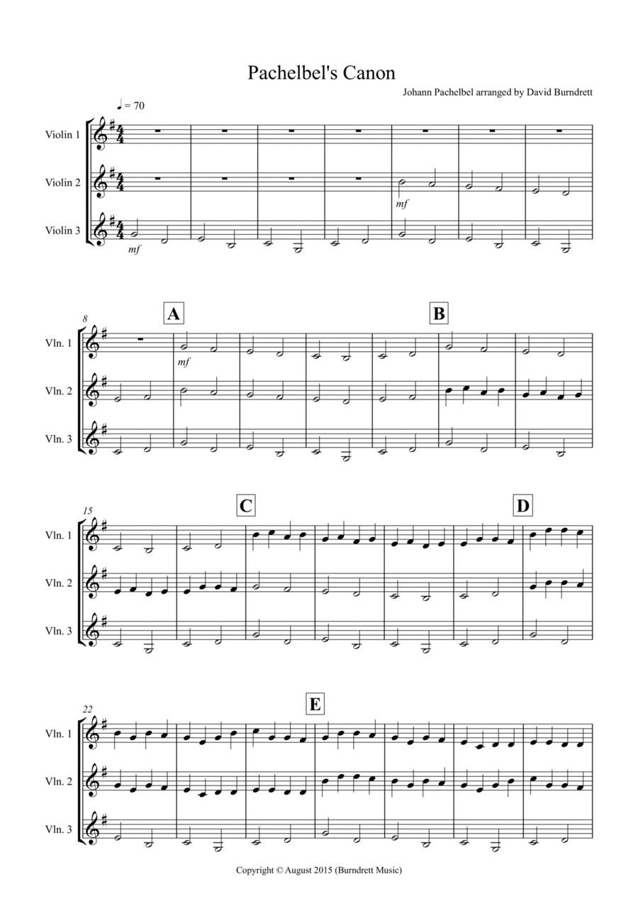 Pachelbel's Canon for Violin Trio Violin Solo scores gallery preview page 1
