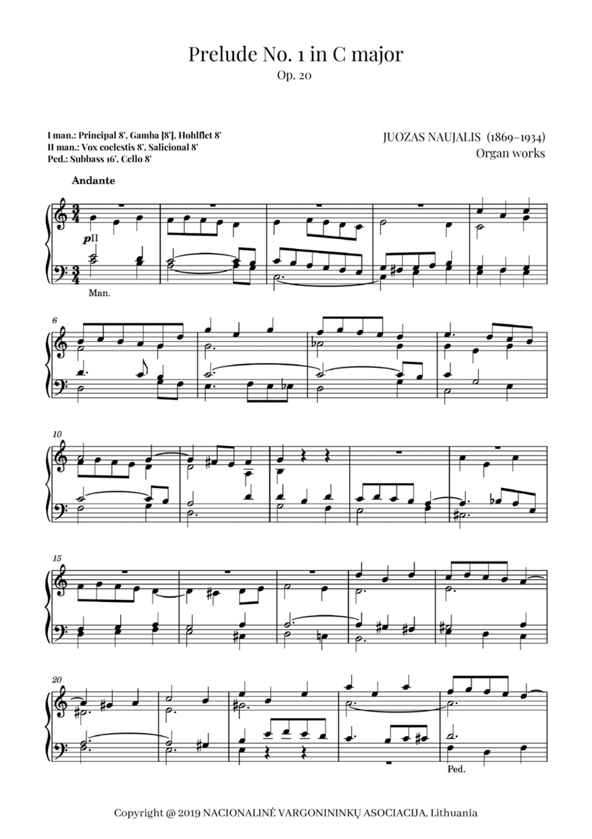 Prelude No. 1 in C major, Op. 20 by Juozas Naujalis (1869–1934) image number null