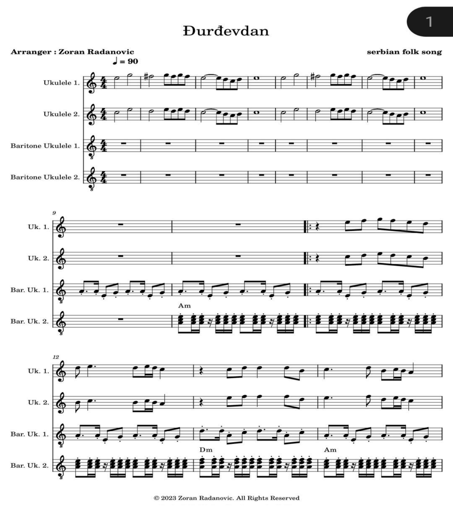 Đurđevdan - Djurdjevdan - Ederlezi - for ukulele quartet Đurđevdan - Djurdjevdan - Ederlezi - for ukulele quartet Small Ensemble scores gallery preview page 1