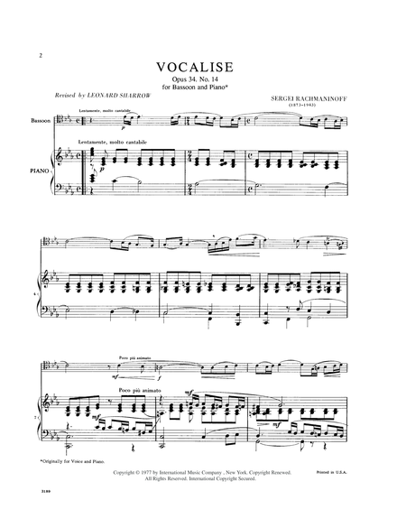 Vocalise, Opus 34, No. 14