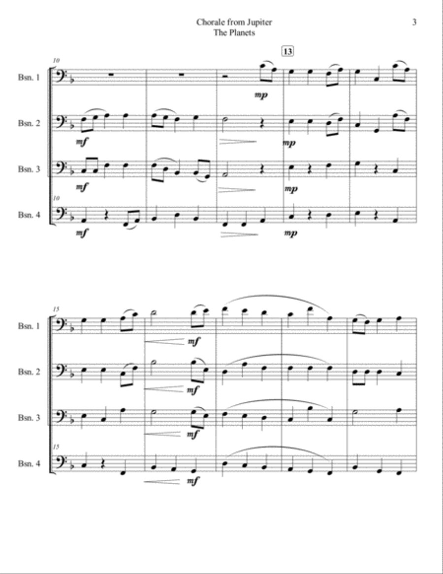 Chorale from Jupiter for Bassoon Quartet Woodwind Quartet scores gallery preview page 3