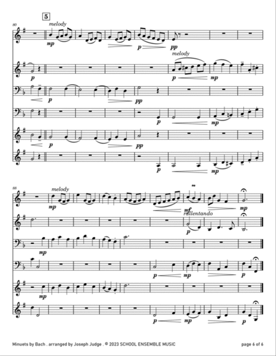 Minuets by Bach for Brass Quartet in Schools Brass Quartet scores gallery preview page 6