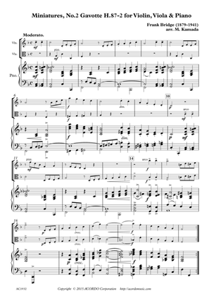 Book cover for Miniatures, No.2 Gavotte H.87-2 for Violin, Viola & Piano