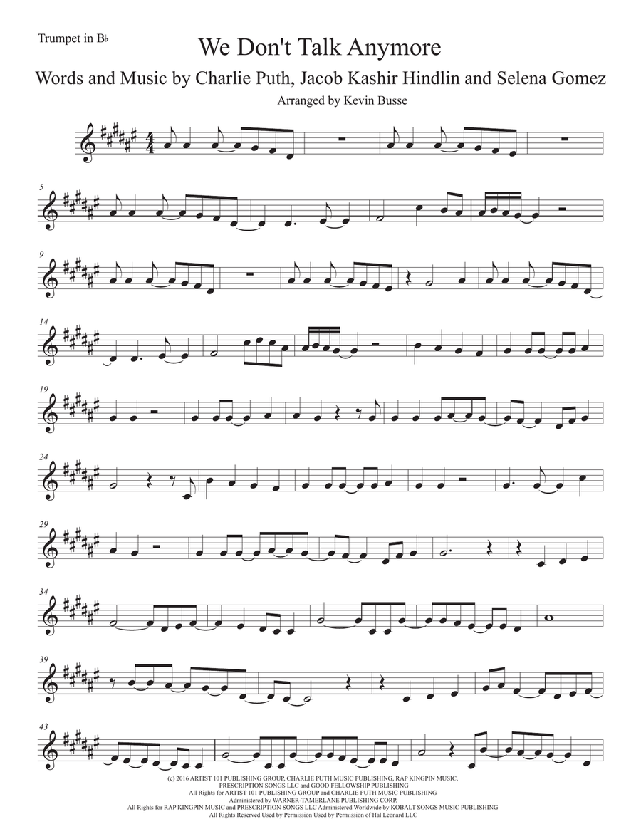 We Don't Talk Anymore Trumpet Solo scores gallery preview page 1
