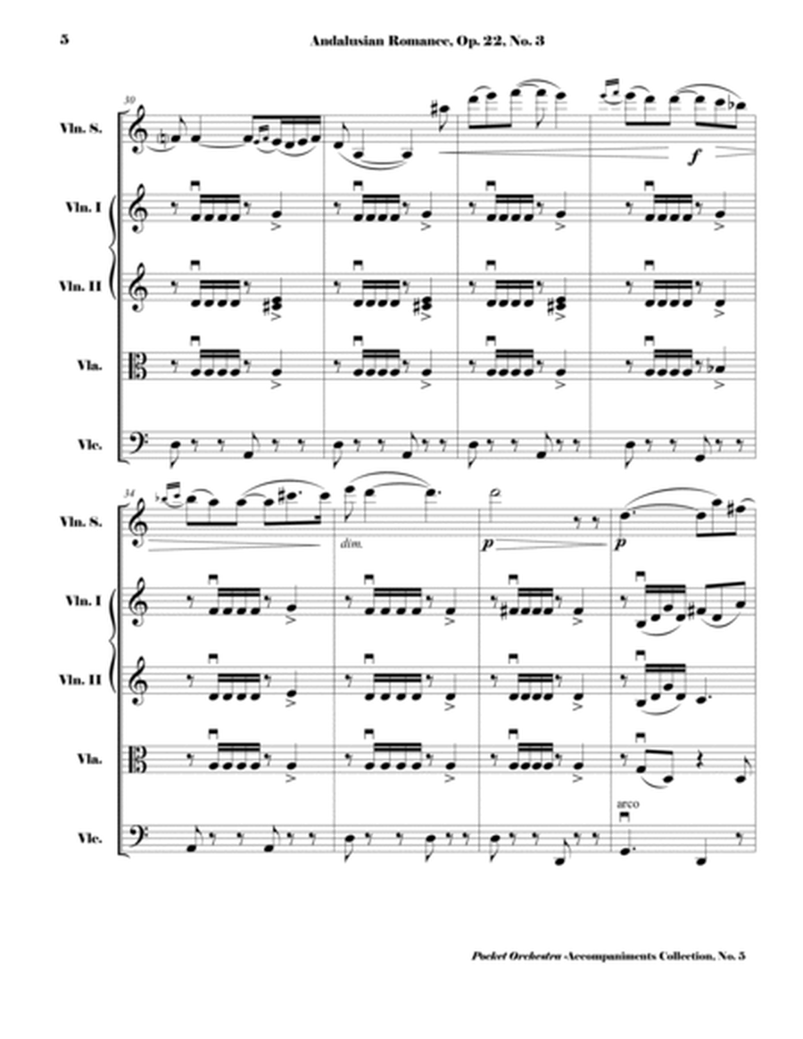 Sarasate - Andalusian Romance, Op. 22, No. 3 - Arrangement for Violin and String Quartet (SCORE AND image number null