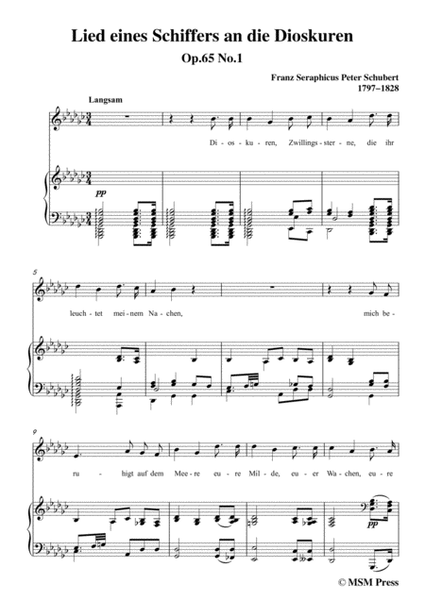 Schubert-Lied eines Schiffers an die Dioskuren,in G flat Major,Op.65 No.1,for Voice and Piano image number null