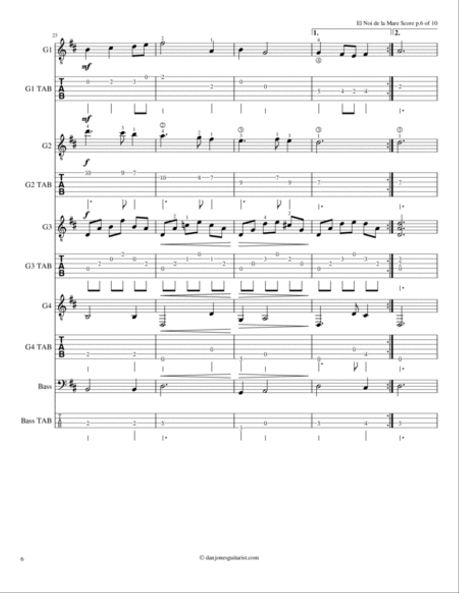 El Noi de la Mare for Four Guitars Guitar Ensemble scores gallery preview page 6