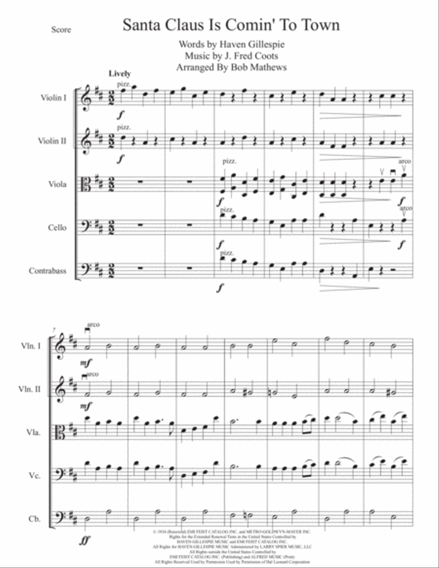 Santa Claus Is Comin' To Town String Quartet scores gallery preview page 1