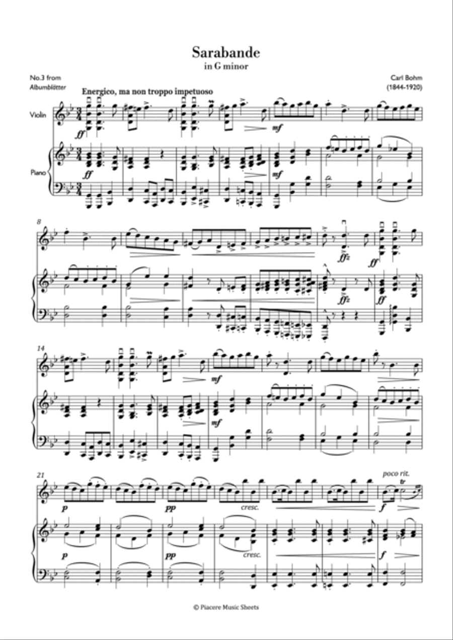 Bohm - Sarabande in G Minor - Intermediate Violin Solo scores gallery preview page 2