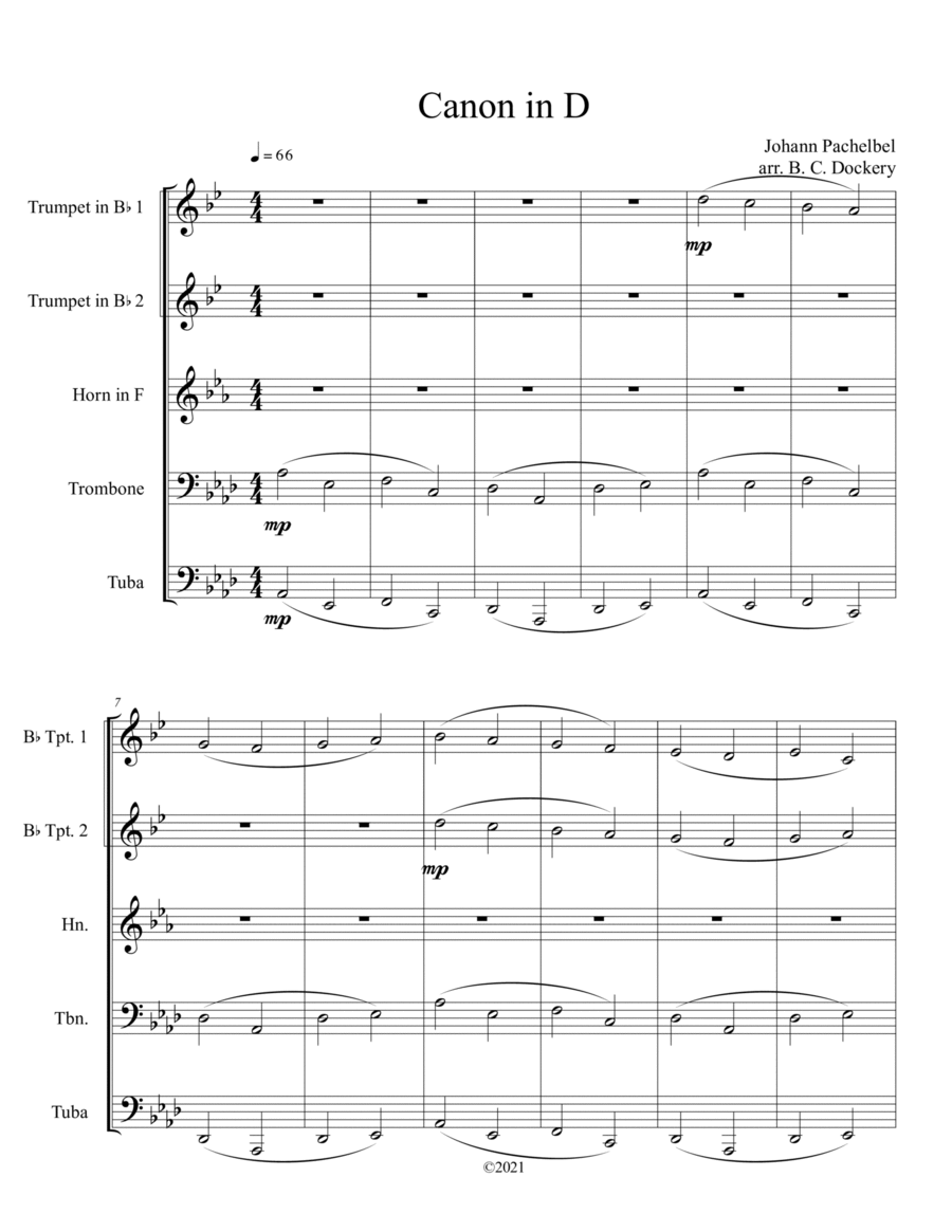 Canon in D (Brass Quintet) Brass Quintet scores gallery preview page 1