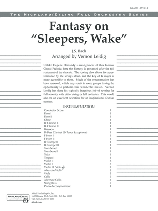 Book cover for Fantasy on "Sleepers, Wake": Score