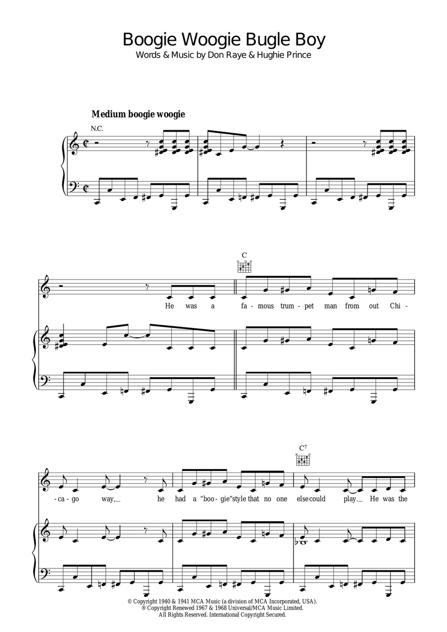 Boogie Woogie Bugle Boy Piano, Vocal, Guitar scores gallery preview page 1