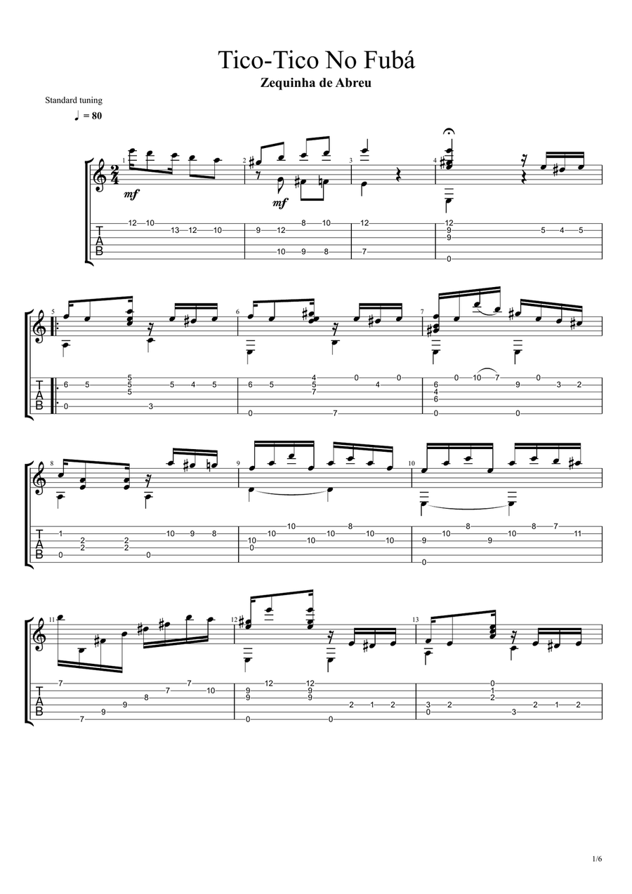 Tico Tico no Fubá (Choro) Guitar Tablature scores gallery preview page 1