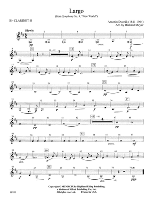 Largo from Symphony No. 9, "New World": 2nd B-flat Clarinet