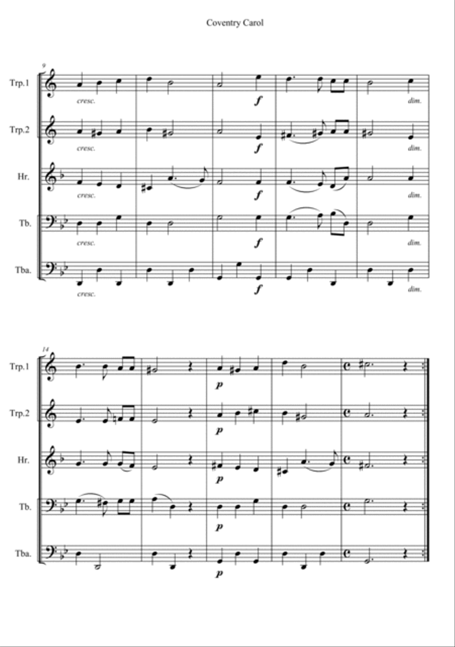 Coventry Carol Coventry Carol Brass Ensemble scores gallery preview page 2