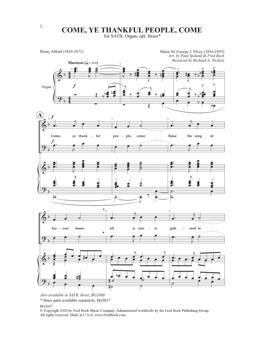 Come, Ye Thankful People, Come 4-Part scores gallery preview page 1