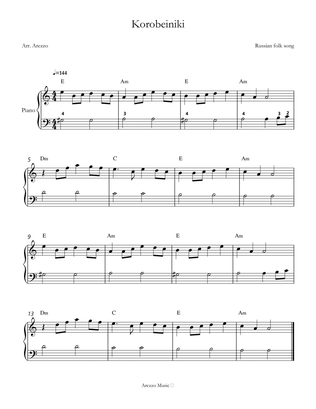 Korobeiniki (from Tetris) - Easy Piano - Chord Symbols